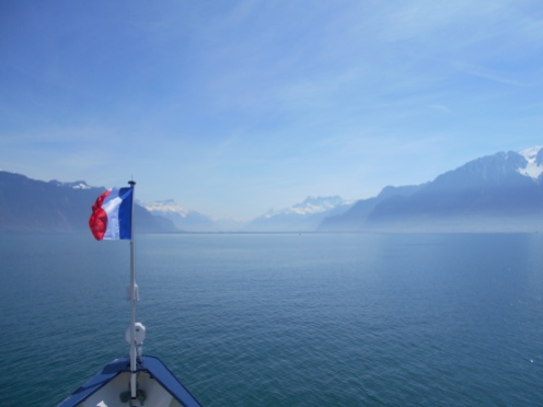Today on the boat. The CGN boats on Lake Geneva fly a French flag on the bow and a Swiss flag on the stern as they cross the lake between France and Switzerland.